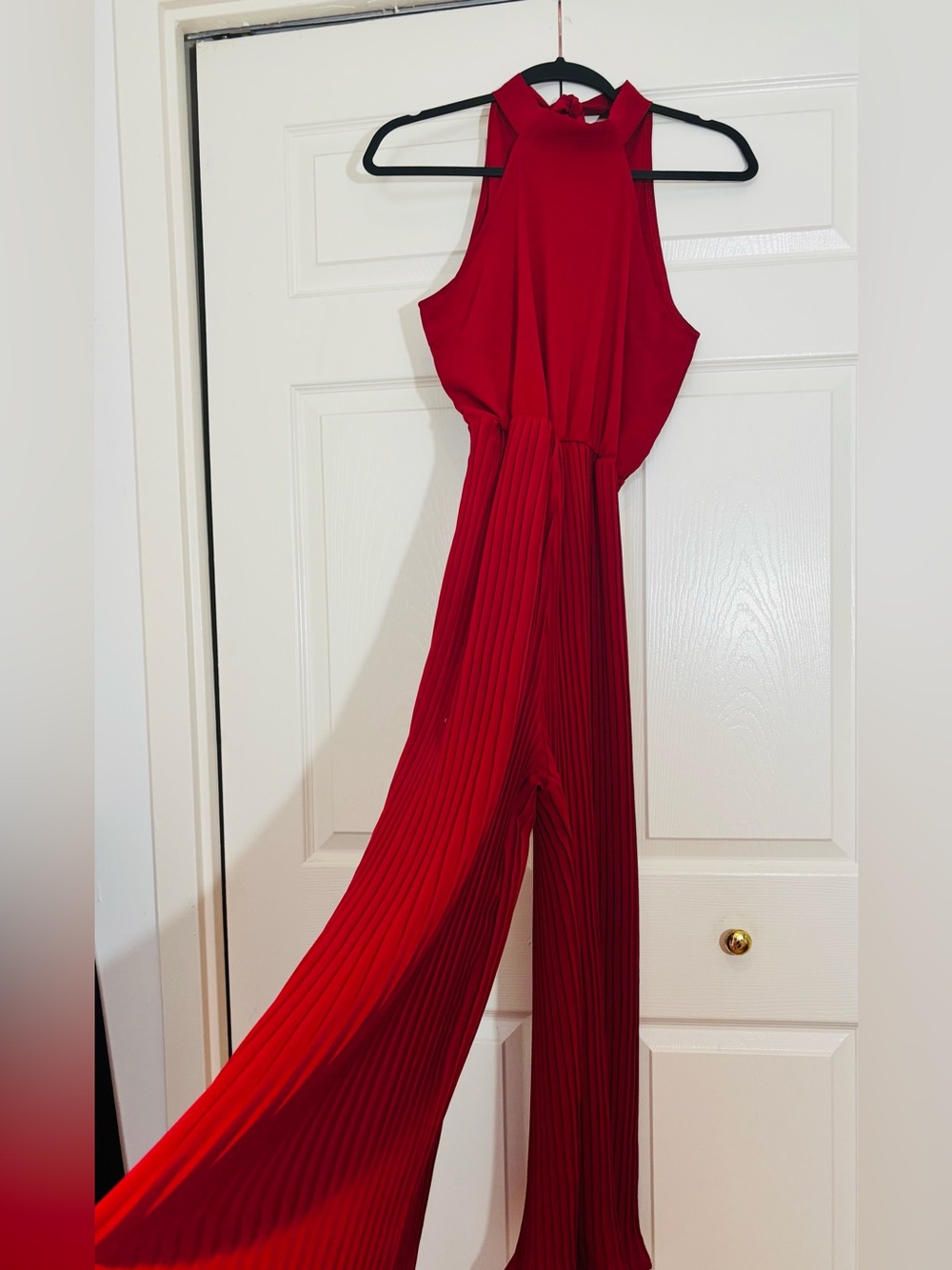 High-Neck Sleeveless Jumpsuit Fitted Bodice Dramatic Pleated Wide Leg Small